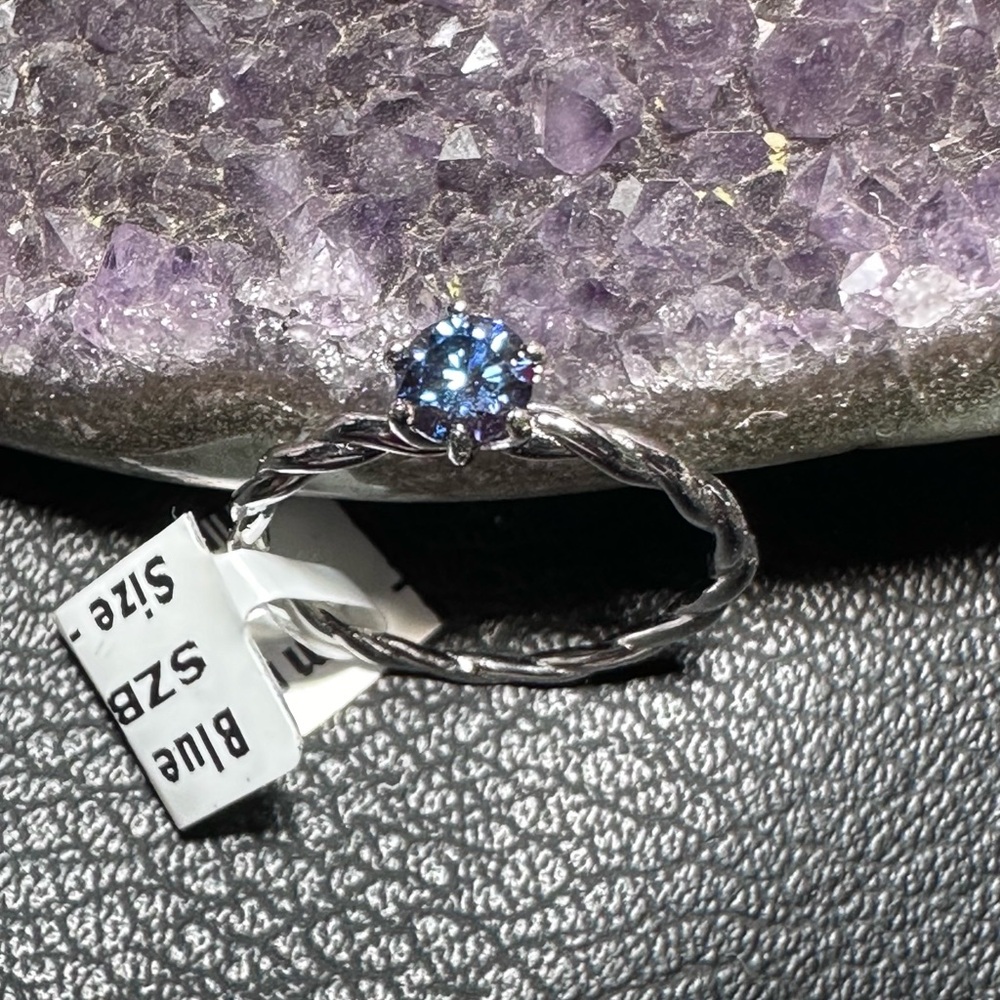 Genuine Blue Moissanite 5mm 925 Sterling Silver Ring Size 7